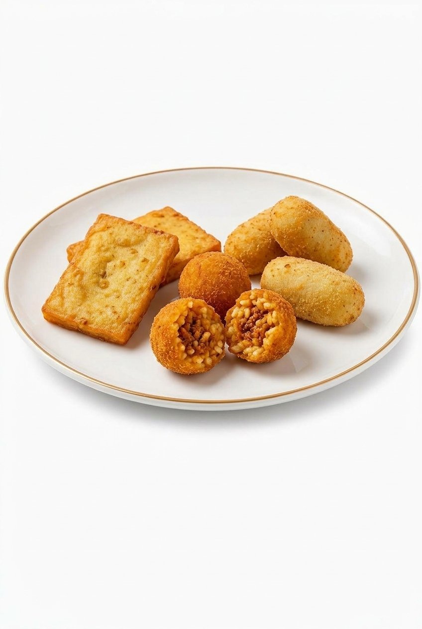Tris rustico di panelle, arancini e crocchette